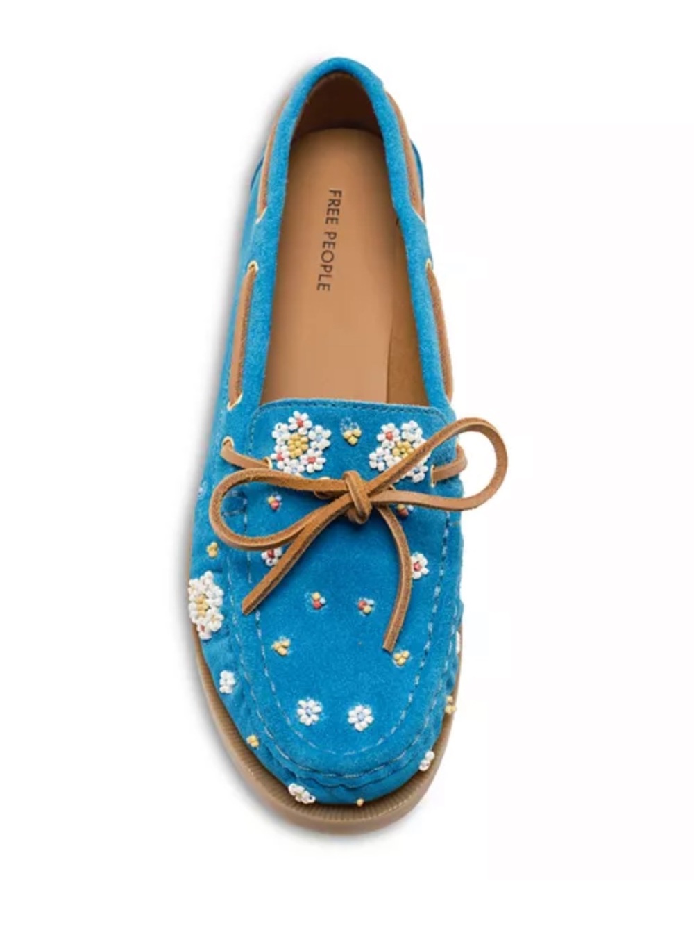 Free People Blue Suede Floral Beaded Loafers